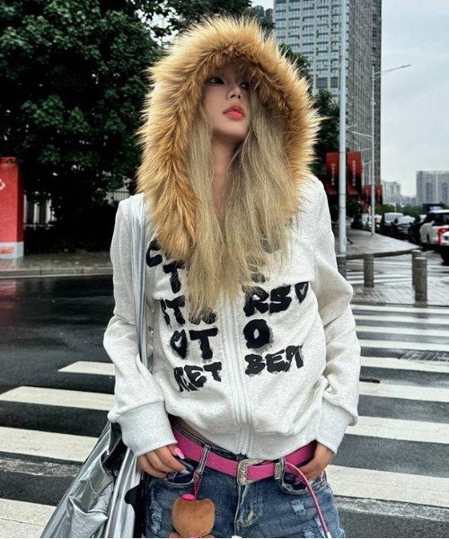 gossip!ロサンゼルス パーカー 「秋冬新作」ファー付きフードゆったり