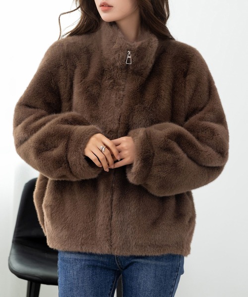 ブラウンファーコート バルーンスリーブ DAY CLOSET ブルゾン アウター 華奢魅せできるこだわりバルーン