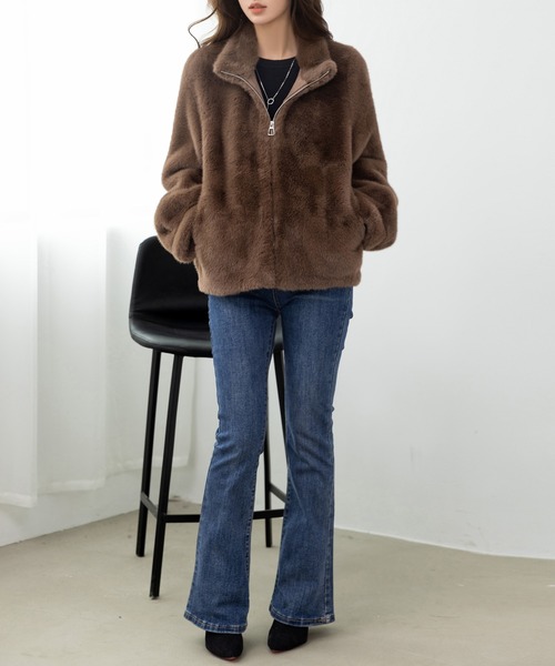 ブラウンファーコート バルーンスリーブ DAY CLOSET ブルゾン アウター 華奢魅せできるこだわりバルーン