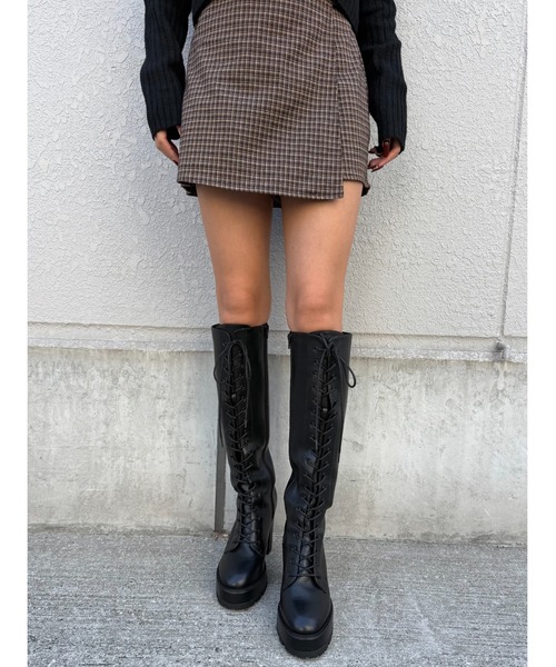 EGOIST（エゴイスト） ブーツ フェイクレザーレースアップロングブーツ