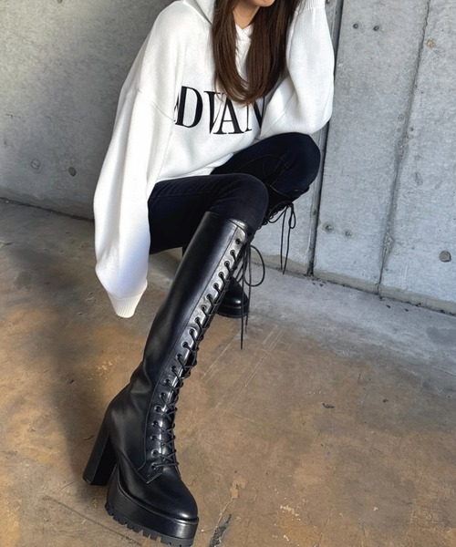 EGOIST（エゴイスト） ブーツ フェイクレザーレースアップロングブーツ