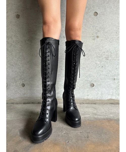 EGOISTエゴイストレースアップロングブーツ EGOIST（エゴイスト） ブーツ フェイクレザーレースアップロングブーツ