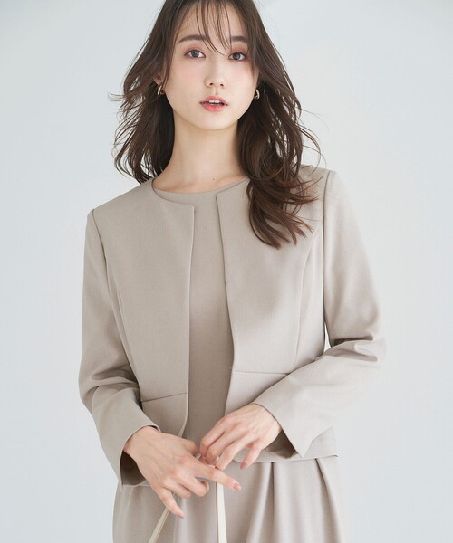 「ANY SIS」 ノーカラージャケット 2 ベージュ レディース_画像2