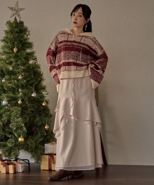 mideal アシンメトリーダブルフリルスカート　ブラック asymmetric double frill skirt / アシンメトリーダブルフリルスカート