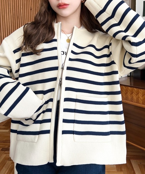 moment+ ニットカーディガン M サックスブルー レディース : ZOZOTOWN