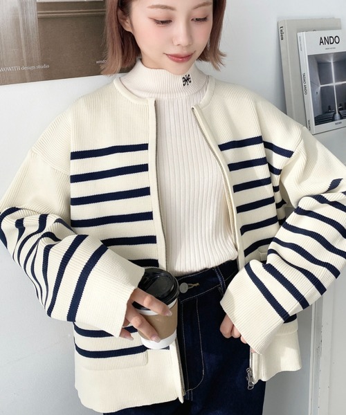 moment+ ニットカーディガン M サックスブルー レディース : ZOZOTOWN