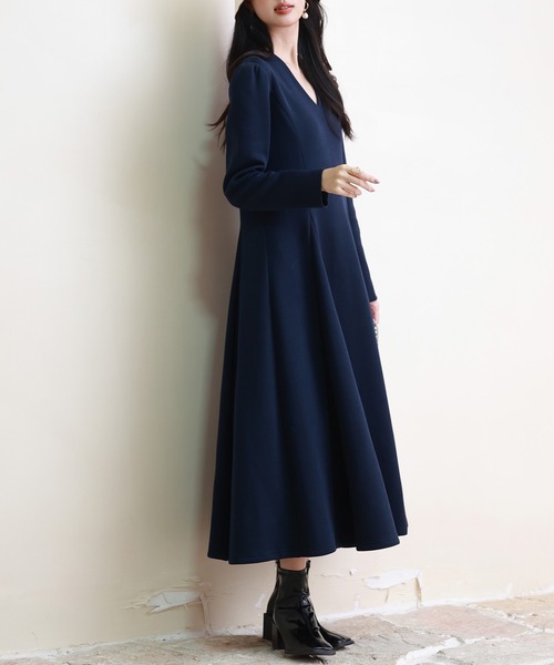 「SAISON DE PAPILLON」 長袖ワンピース L ネイビー レディース_画像2