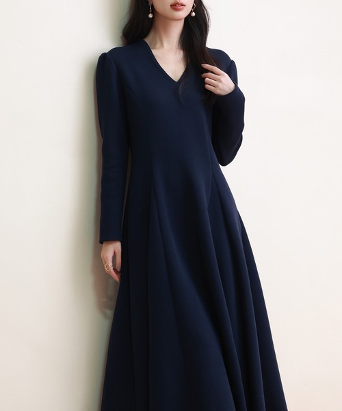 「SAISON DE PAPILLON」 長袖ワンピース L ネイビー レディース_画像3