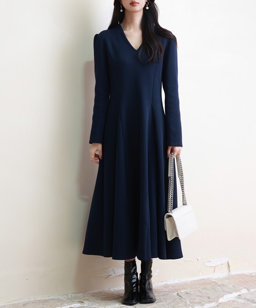 「SAISON DE PAPILLON」 長袖ワンピース L ネイビー レディース_画像5