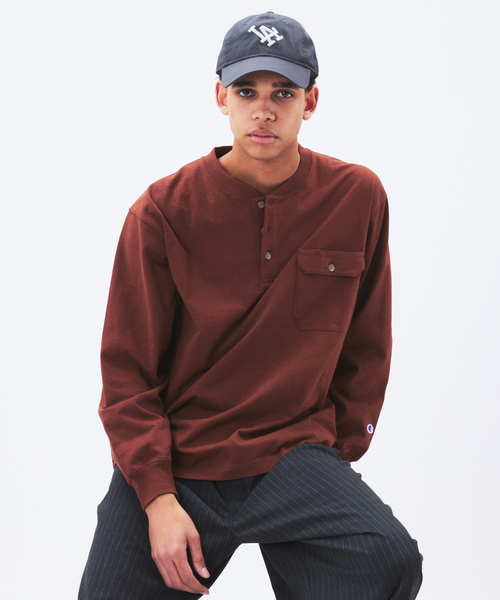 Champion（チャンピオン） tシャツ for JS 長袖 ヘンリーネック メンズ