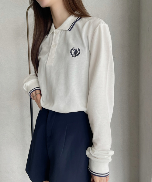 「U.S. POLO ASSN.」 長袖ポロシャツ L オフホワイト レディース_画像4