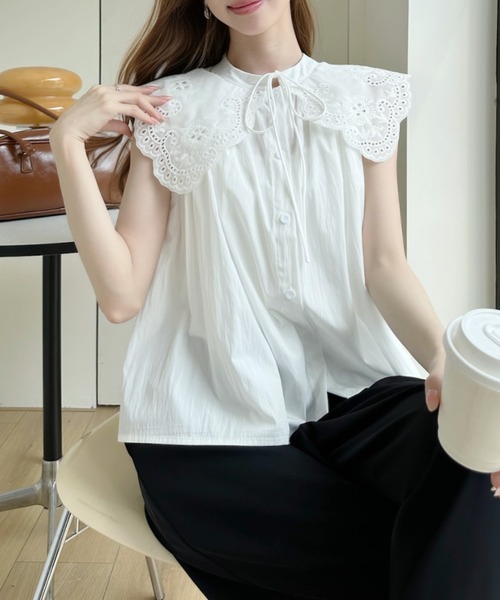 Ada. ブラウス シャツ レース ビッグ カラー ノースリーブ トップス