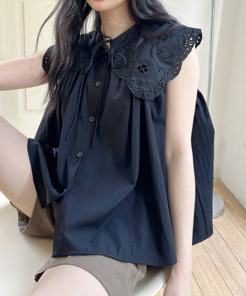 Ada. ブラウス シャツ レース ビッグ カラー ノースリーブ トップス