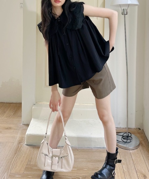 Ada. ブラウス シャツ レース ビッグ カラー ノースリーブ トップス