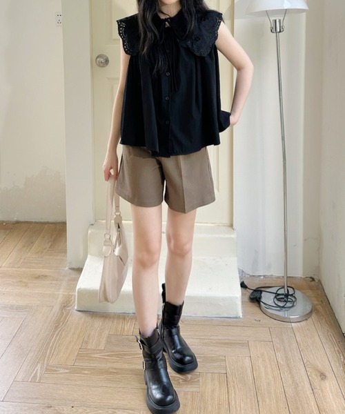 Ada. ブラウス シャツ レース ビッグ カラー ノースリーブ トップス