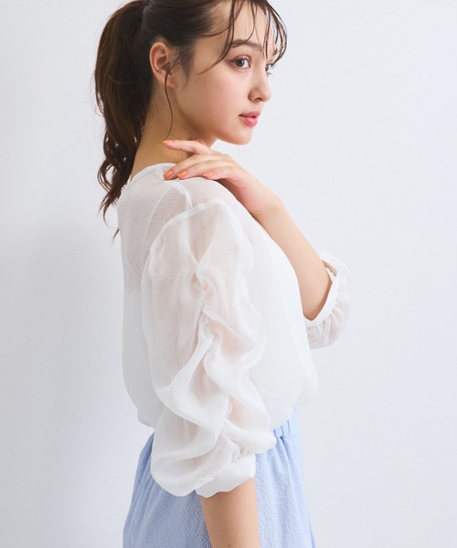 「QUEENS COURT」 7分袖ブラウス M ベージュ レディース_画像8