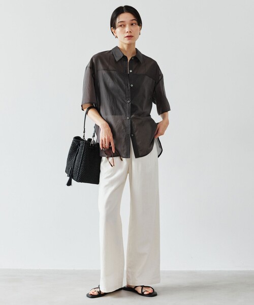 ワイドパンツ パンツ BREEZE LINEN ブリーズリネン ワイド パンツ オフホワイト ドット レディースの画像