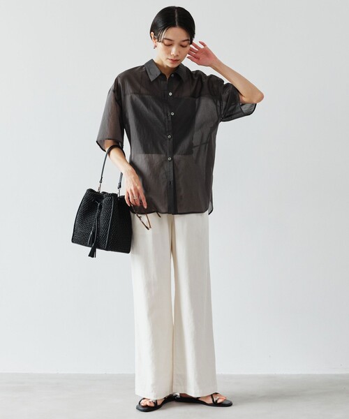 ワイドパンツ パンツ BREEZE LINEN ブリーズリネン ワイド パンツ オフホワイト ドット レディースの画像