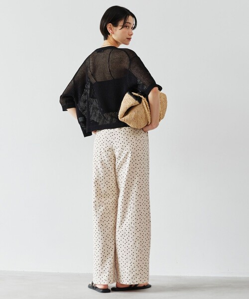 ワイドパンツ パンツ BREEZE LINEN ブリーズリネン ワイド パンツ オフホワイト ドット レディースの画像