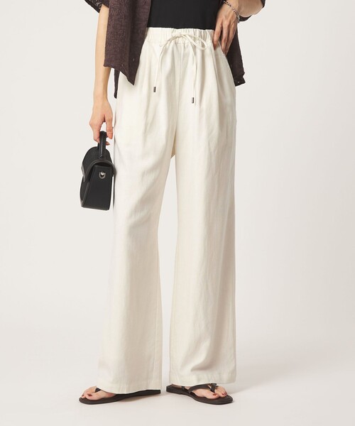 ワイドパンツ パンツ BREEZE LINEN ブリーズリネン ワイド パンツ オフホワイト ドット レディースの画像
