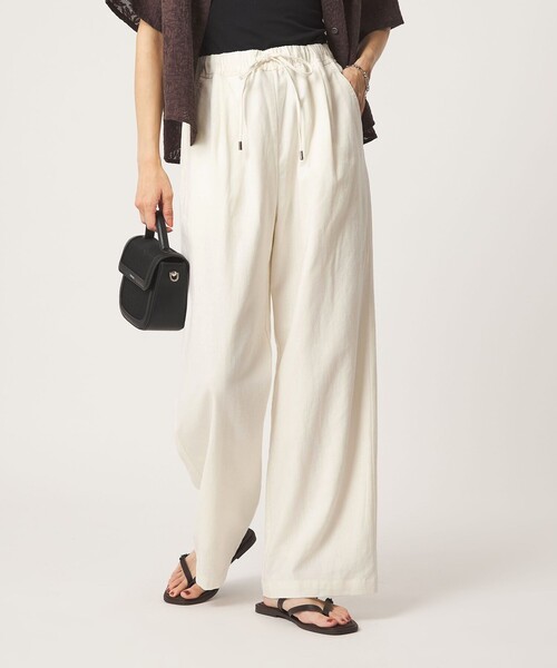 ワイドパンツ パンツ BREEZE LINEN ブリーズリネン ワイド パンツ オフホワイト ドット レディースの画像