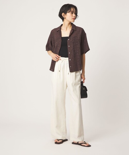 ワイドパンツ パンツ BREEZE LINEN ブリーズリネン ワイド パンツ オフホワイト ドット レディースの画像