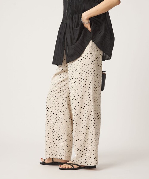 ワイドパンツ パンツ BREEZE LINEN ブリーズリネン ワイド パンツ オフホワイト ドット レディースの画像