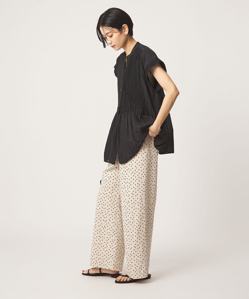 ワイドパンツ パンツ BREEZE LINEN ブリーズリネン ワイド パンツ オフホワイト ドット レディースの画像
