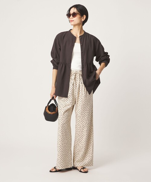 ワイドパンツ パンツ BREEZE LINEN ブリーズリネン ワイド パンツ オフホワイト ドット レディースの画像