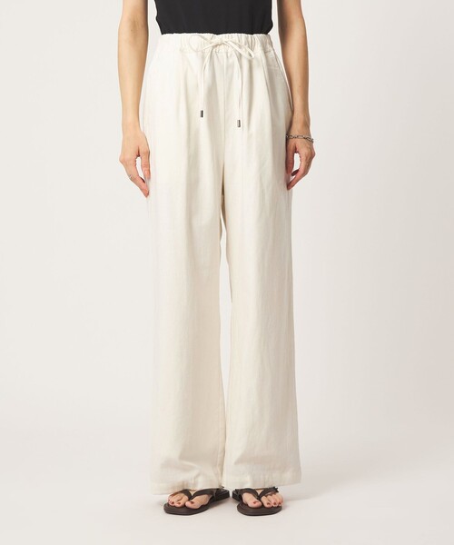 ワイドパンツ パンツ BREEZE LINEN ブリーズリネン ワイド パンツ オフホワイト ドット レディースの画像
