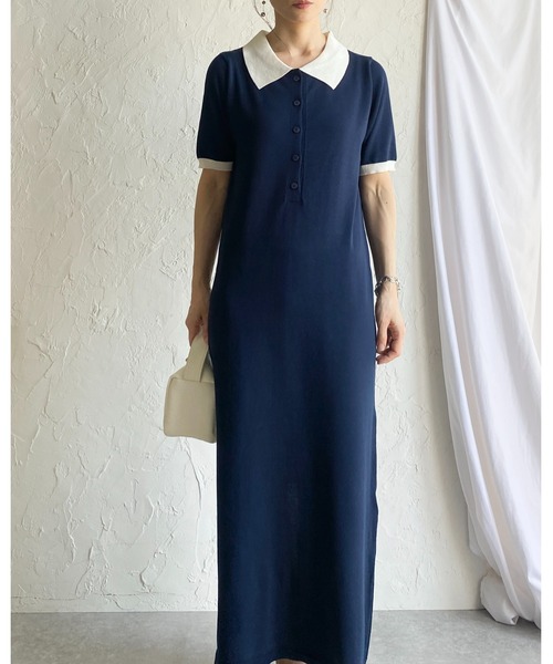 She's Closet パーティードレス ワンピース 半袖 配色バイカラー 襟