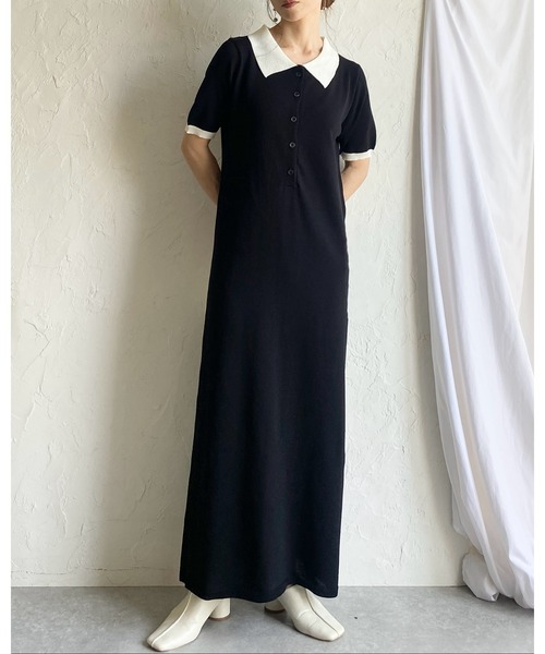 She's Closet パーティードレス ワンピース 半袖 配色バイカラー 襟