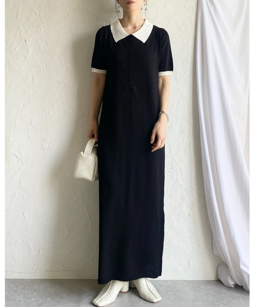 She's Closet パーティードレス ワンピース 半袖 配色バイカラー 襟