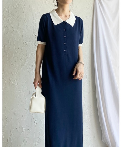 She's Closet パーティードレス ワンピース 半袖 配色バイカラー 襟