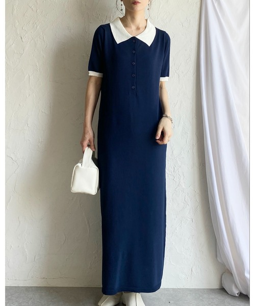 ワンピース 39 She's Closet パーティードレス ワンピース 半袖 配色バイカラー 襟