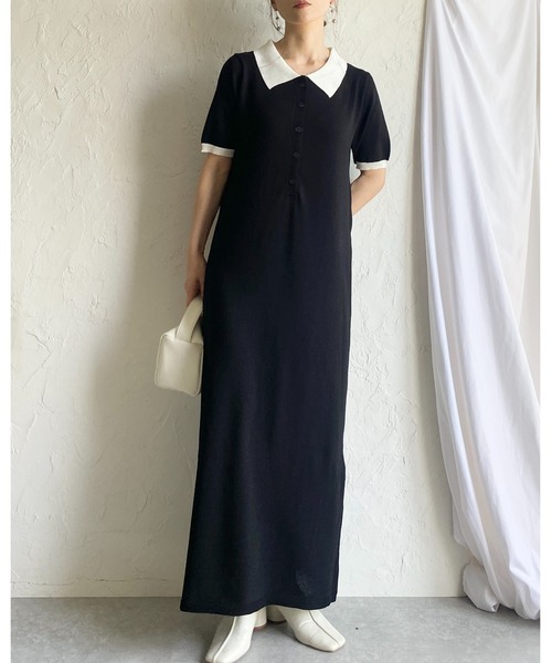 She's Closet パーティードレス ワンピース 半袖 配色バイカラー 襟