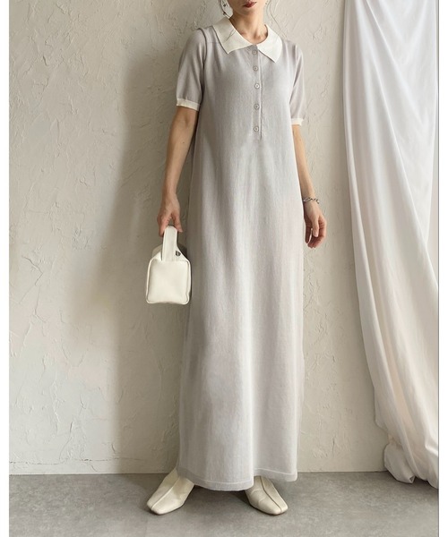 She's Closet パーティードレス ワンピース 半袖 配色バイカラー 襟