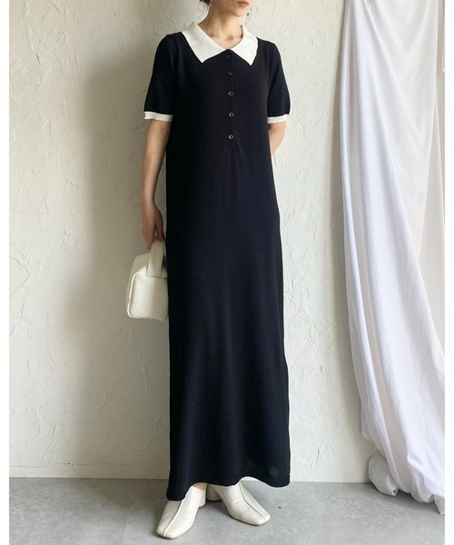 She's Closet パーティードレス ワンピース 半袖 配色バイカラー 襟