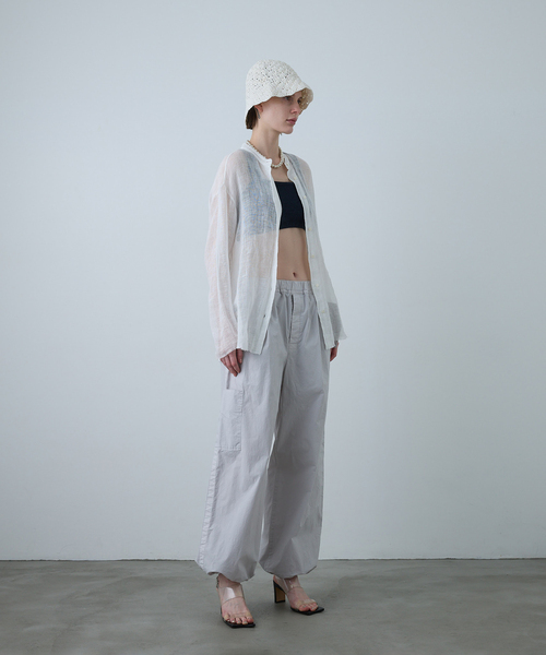 CALMERカルメール　リネン　メッシュリブブラウス　白 完売品 CALMER（カルメール） リネンシャツ ブラウス シャツ LINEN MESH SHIRT