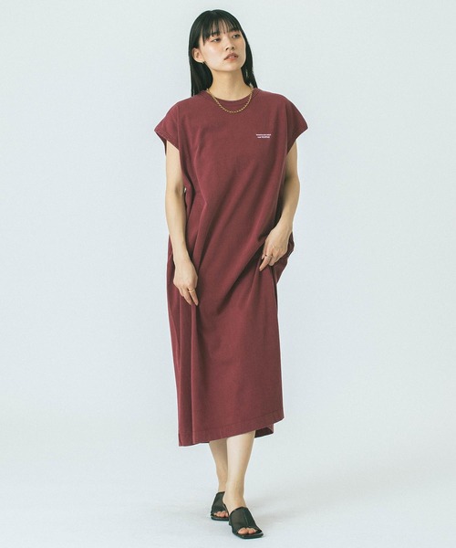 「THOUSAND MILE」 半袖ワンピース ONE SIZE バーガンディー レディース_画像6