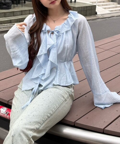 「continuer de NICE CLAUP」 長袖ブラウス FREE アイボリー レディース_画像7