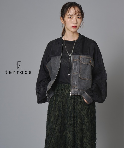 terrace デニムジャケット gジャン 異素材シアーデニム切替ブルゾン