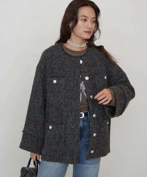 人気完売品　Loungedress ツイード　ジャケット　コート Loungedress（ラウンジドレス） ジャケット ノーカラージャケット
