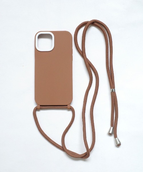 shopnikoniko スマホケース ブラウン ショルダーストラップ付き