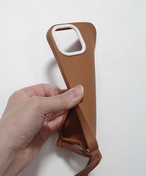 shopnikoniko スマホケース ブラウン ショルダーストラップ付き