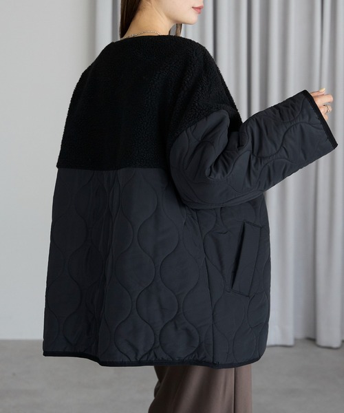 TRIANGLE PALETTE ジャケット ノーカラージャケット ボア切り替え