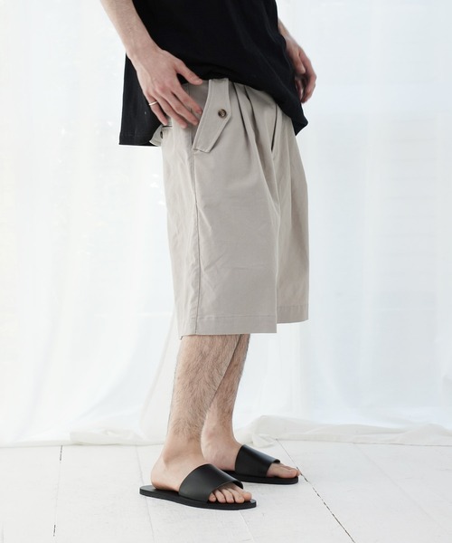 パンツ 綿麻 フロント ツータック ショートパンツ メンズ