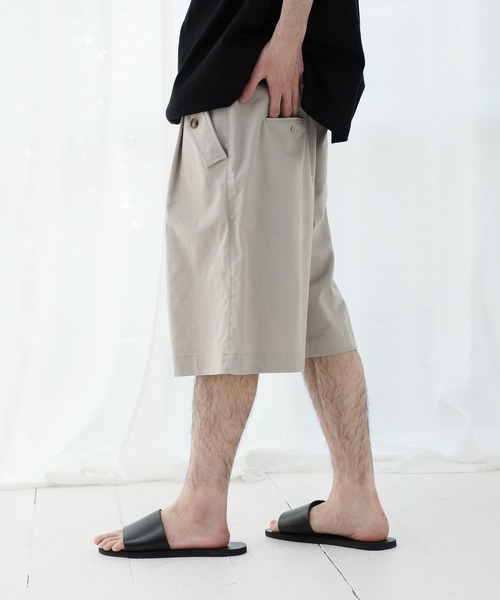 パンツ 綿麻 フロント ツータック ショートパンツ メンズ