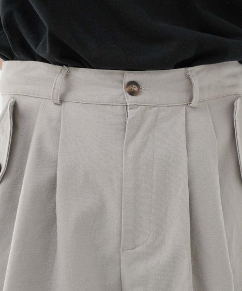 パンツ 綿麻 フロント ツータック ショートパンツ メンズ