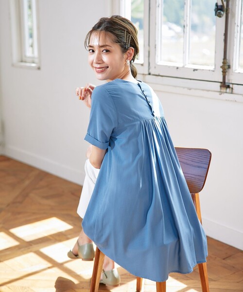エルメス　シルク チュニックブラウス/フレアー袖 Tiaclasse ブラウス シャツ 「洗える」バックギャザーフレアチュニック